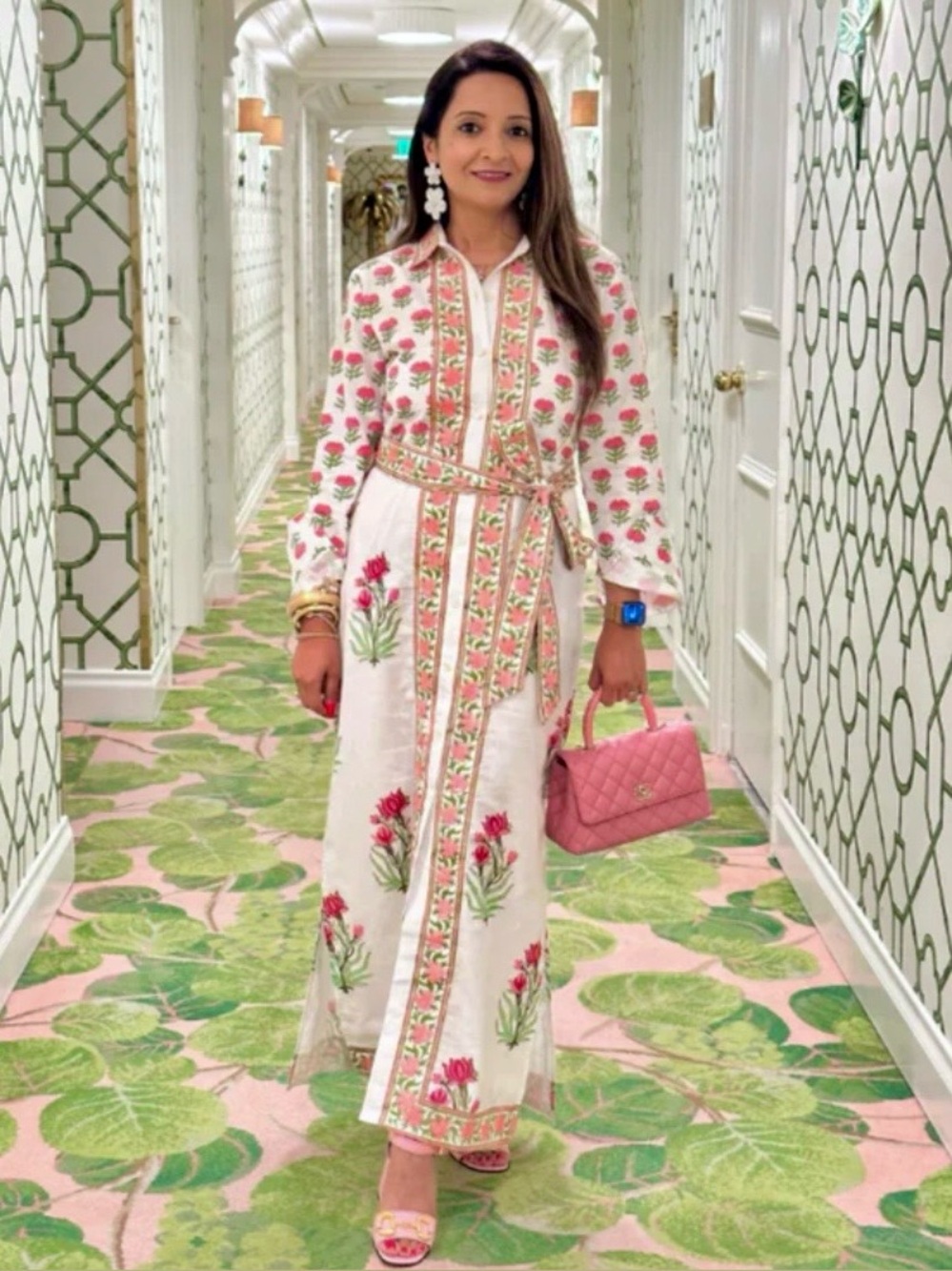 Brisara Block Print Pink Palace Maxi Dress - Resortwear